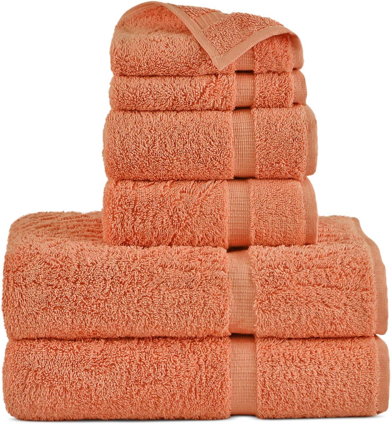 Dan River Juego de Toallas de 6 Piezas, Toalla de Baño de Algodón Suave de Secado Rápido para Gimnasio, Spa y Baño - Naranja