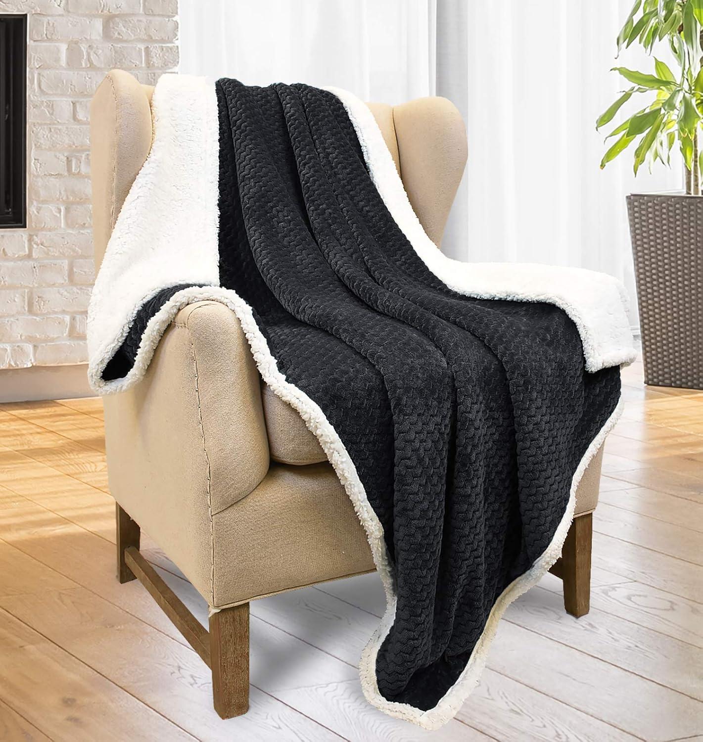 Tirrinia 50" x 60" Fleece Throw Blanket, Reversible Fuzzy Micro Plush All Season Fleece TV Blanket for Bed or Couch, Black Chevron