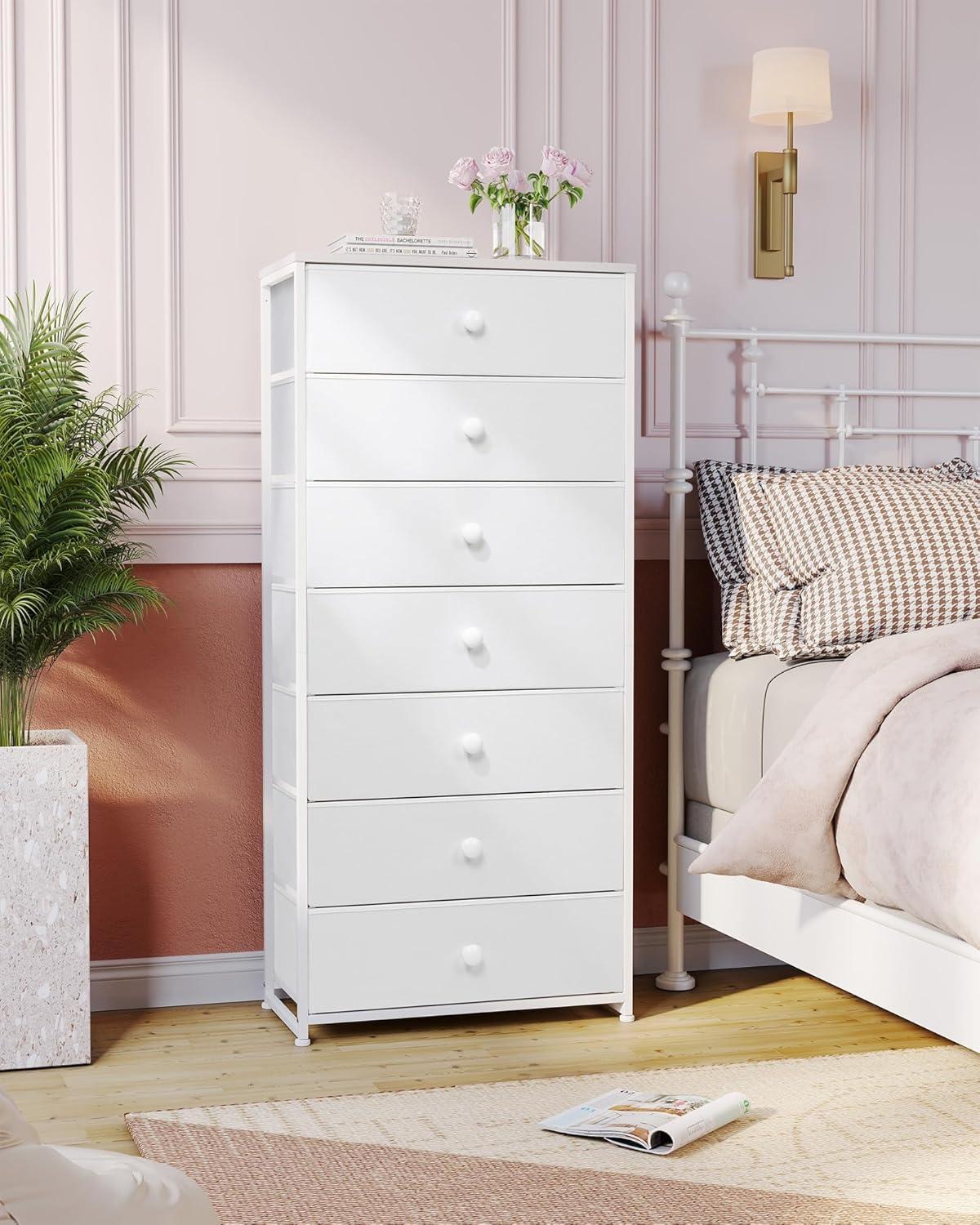 Crestlive Products 7 Drawers dresser for bedroom Chest Furniture Storage Tower Organizer Unit for Bedroom White