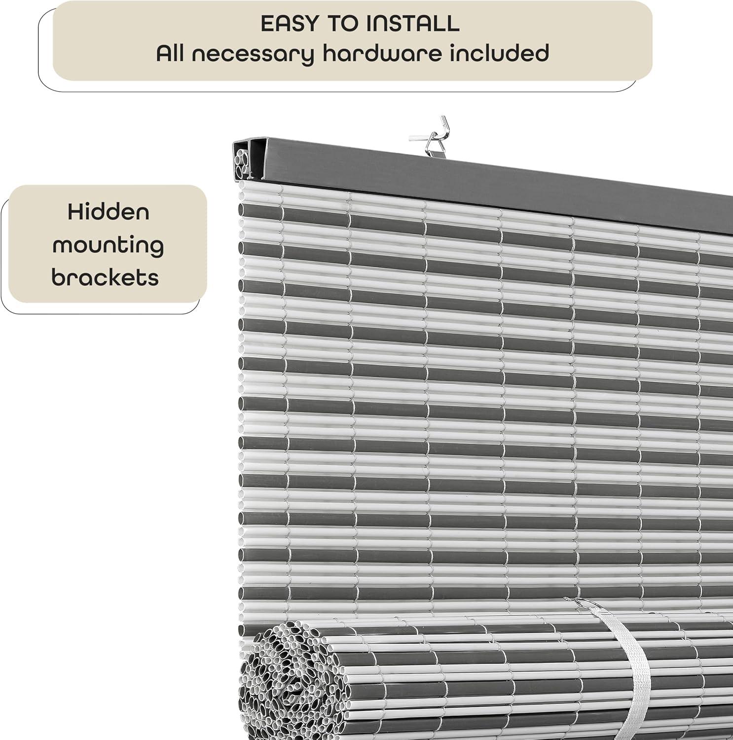 Achim Veranda Indoor/Outdoor Cordless Charcoal/Silver Vinyl Light Filtering Window Roll-Up Blind, 72" L x 30" W