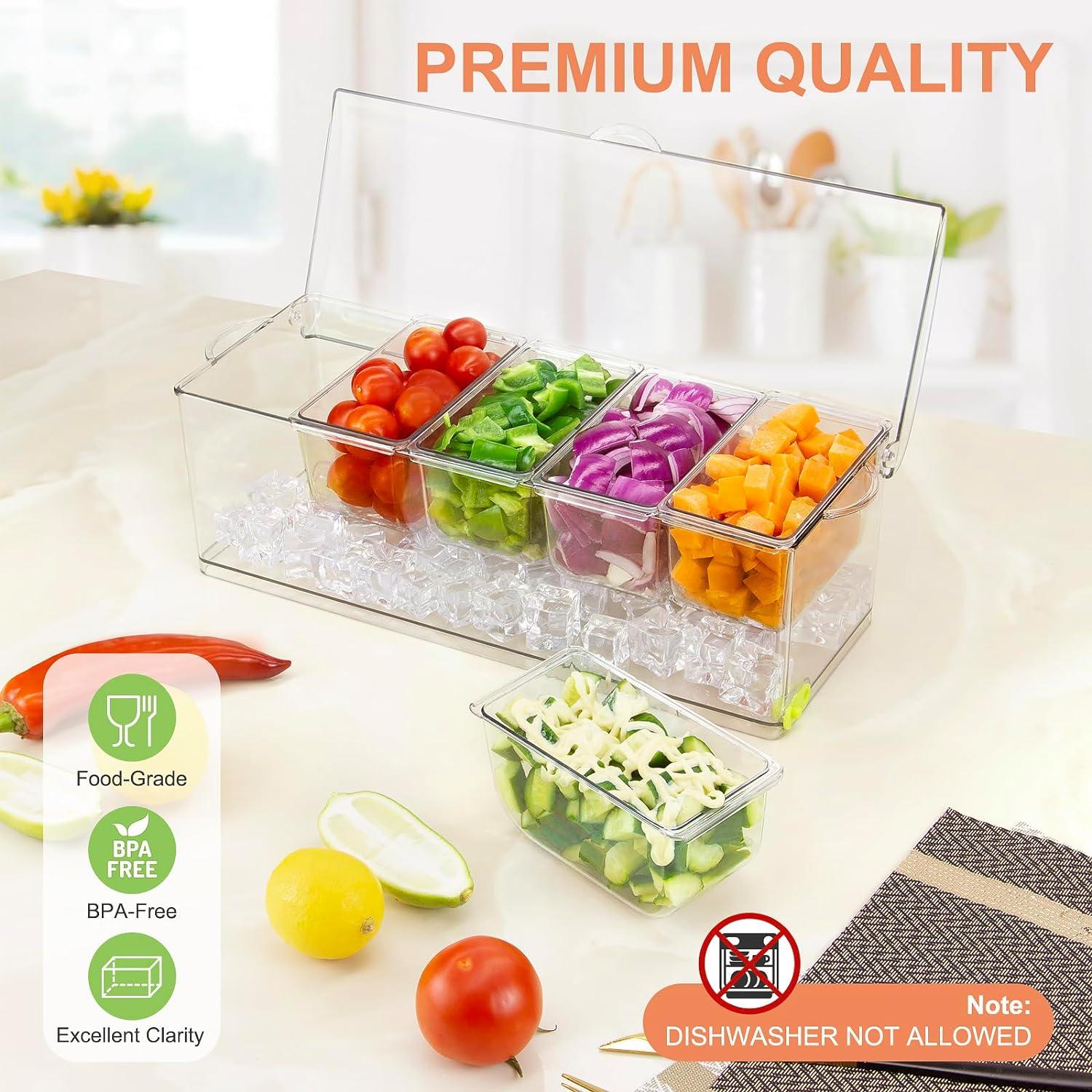 Clear Acrylic Ice Chilled Condiment Server with 5 Containers