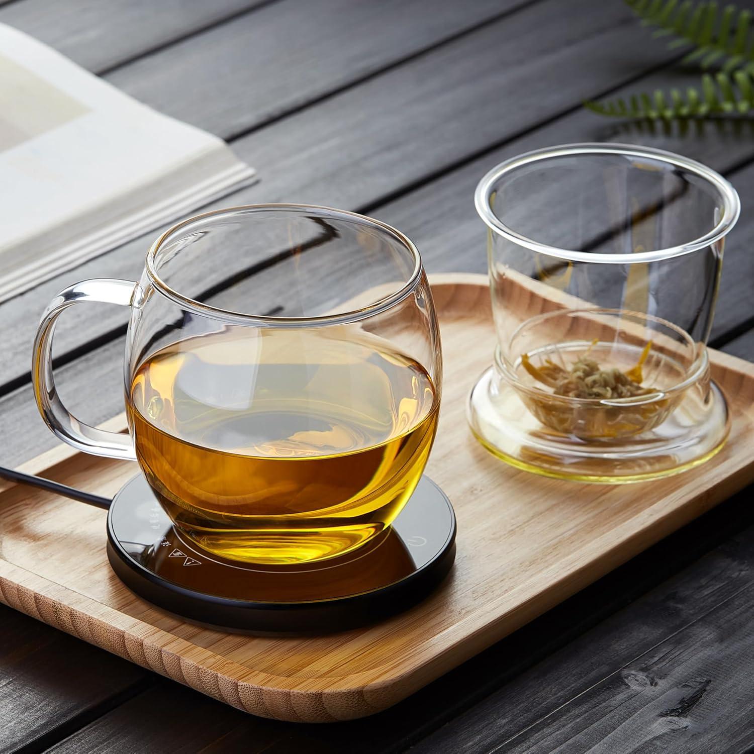 Glass Tea Cup with Infuser and Lid, 17OZ Large Borosilicate Glass Tea Cup with Strainer,Clear Glass Tea Mugs for Loose Leaf Tea,Blooming Tea,Tea Bag,Tea Cute Mushroom, Christmas gift