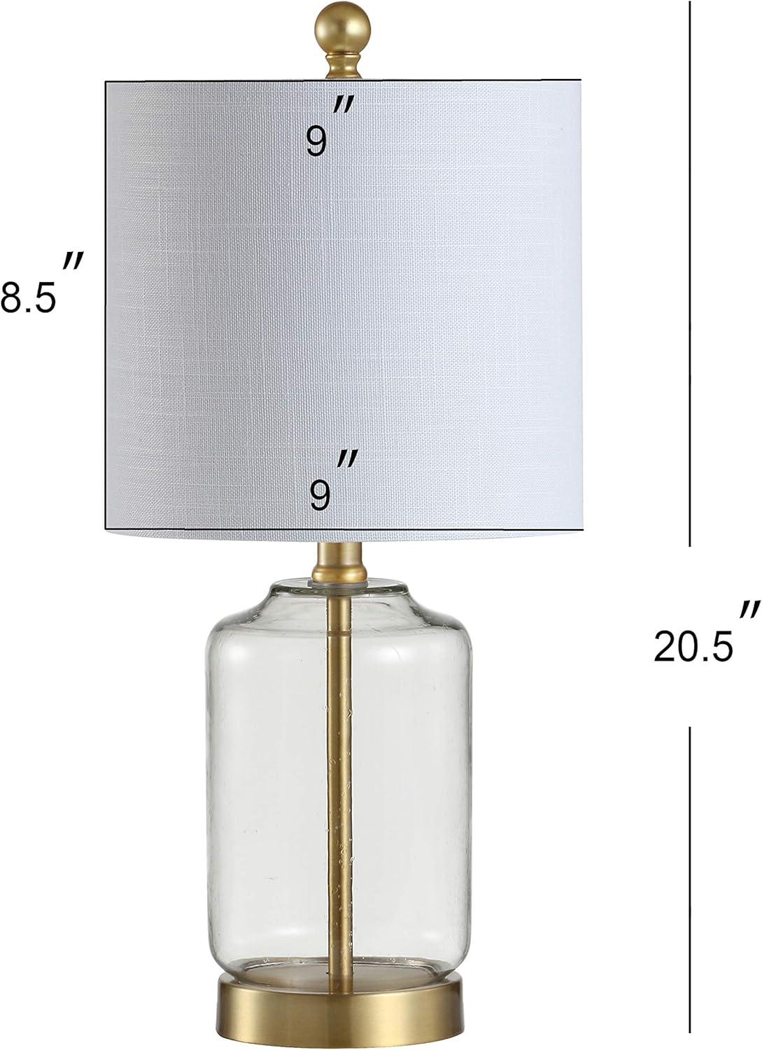 Duncan 20.5" Brass/Clear Glass Table Lamp with White Linen Shade