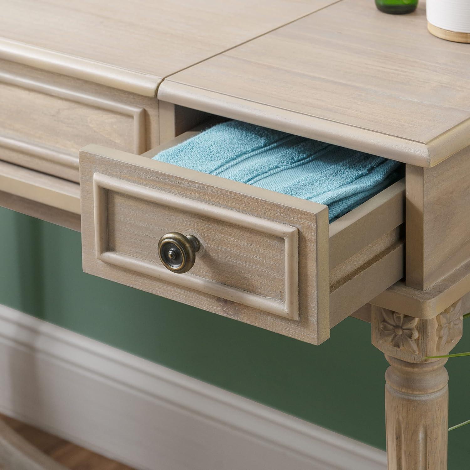 Kelly Clarkson Home June Natural Two Drawer Flip Top Vanity Set with Stool