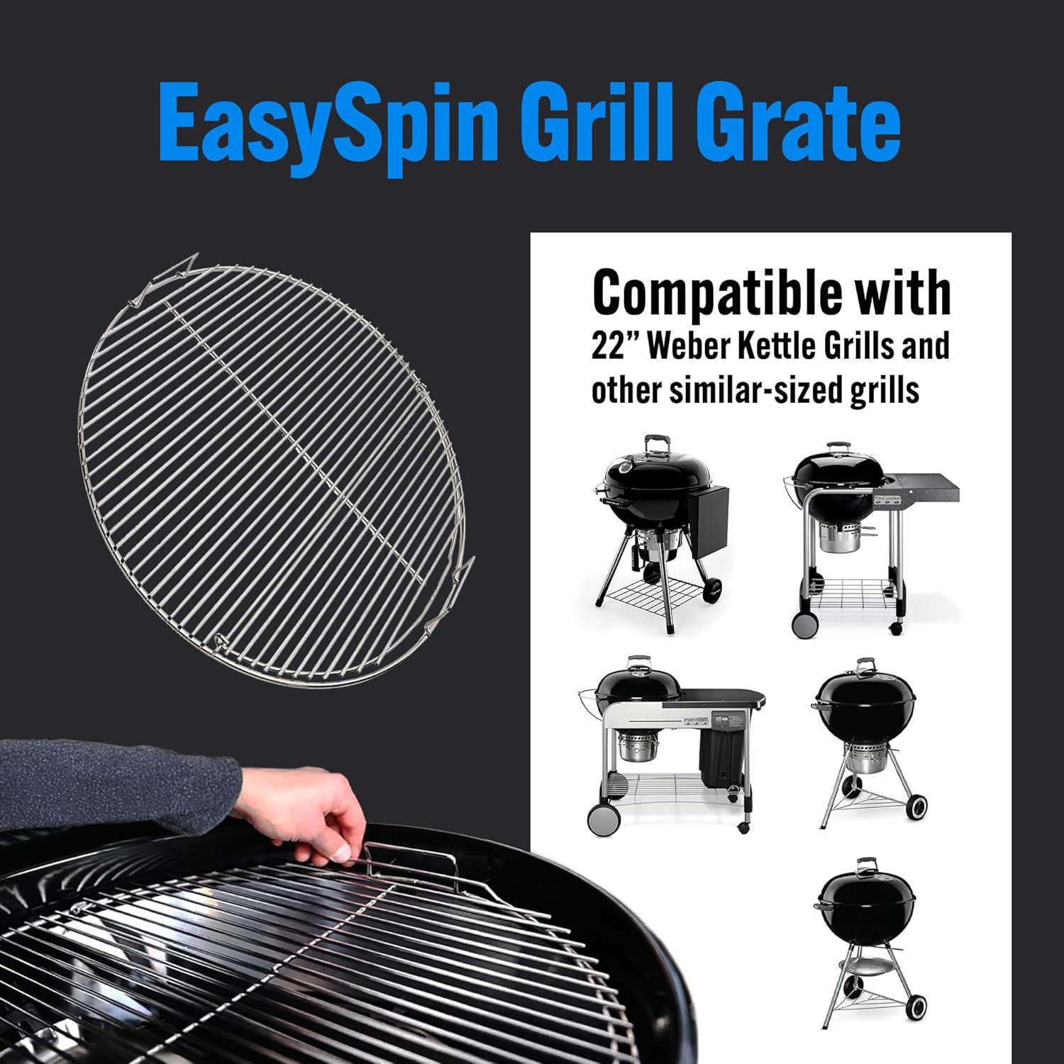 Elevated Cooking Grill Grate by SnS Grills - 304 Stainless Steel, Fits 22" & 26" EasySpin™ and Weber Grill Grates