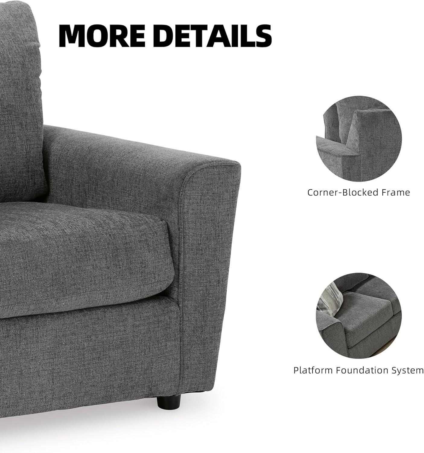 Gray Chenille Contemporary Stationary Chaise with Wood Legs