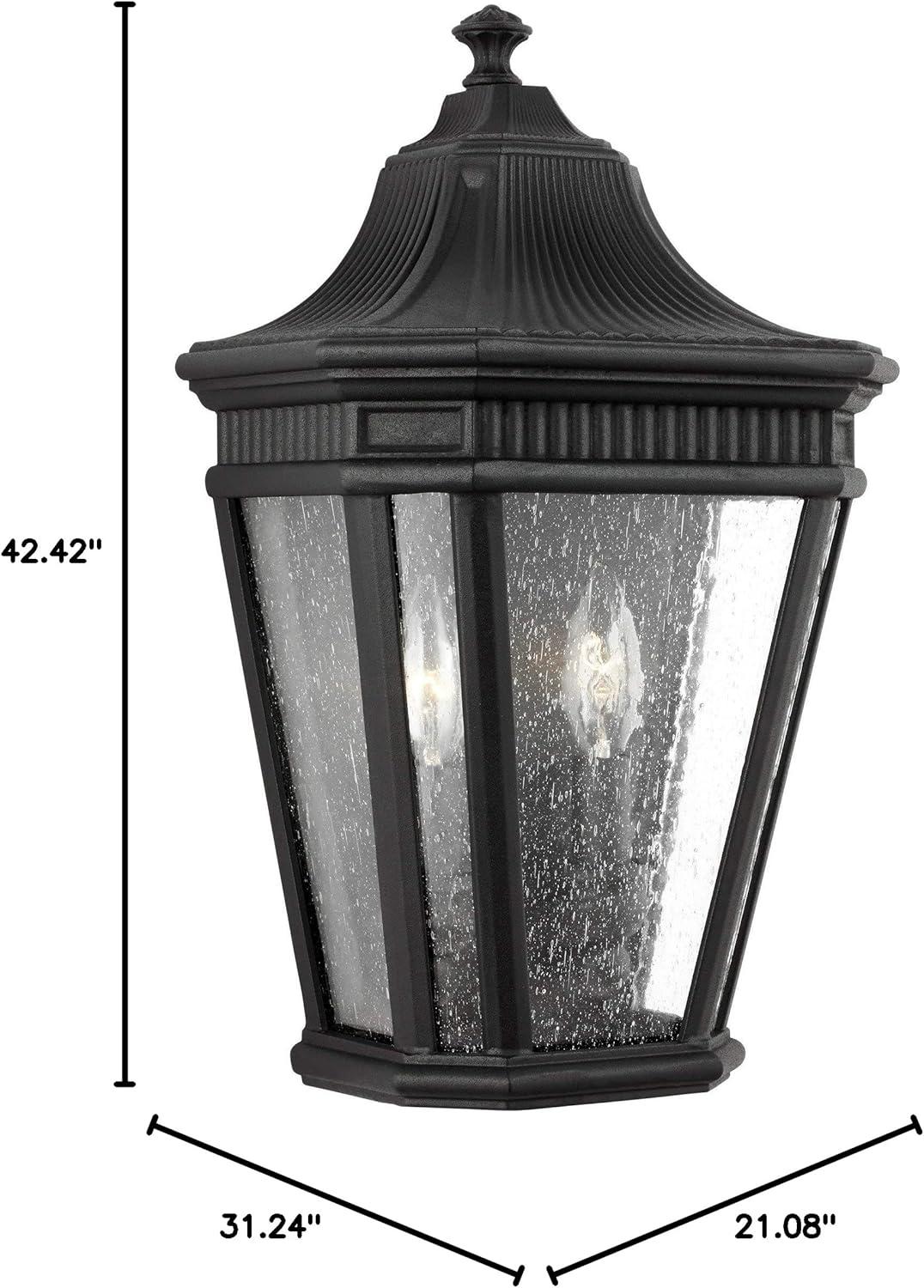 Black Aluminum 2-Light Outdoor Wall Lantern with Clear Seeded Glass