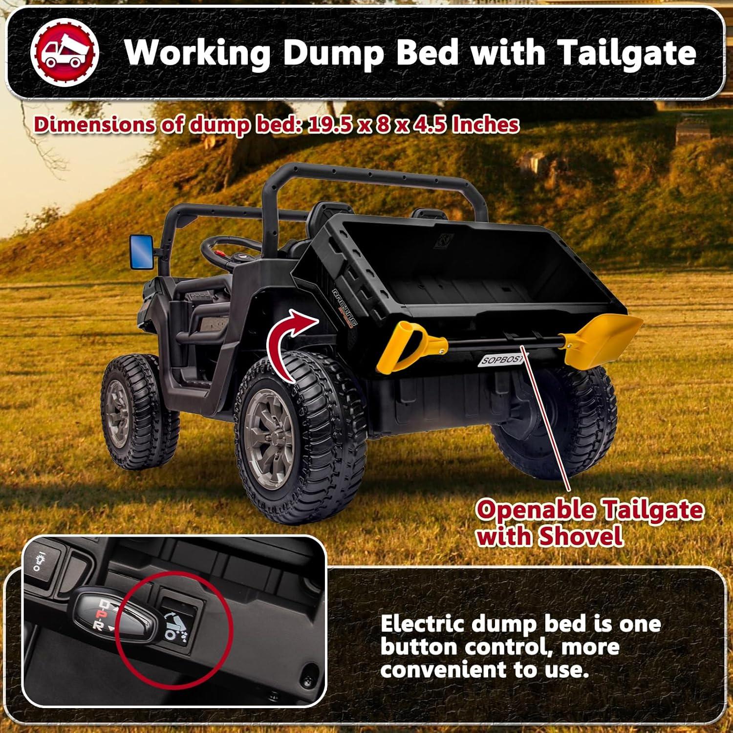 4 Wheels 24V Ride on Dump Truck Toys 2 Seater Kids Ride On UTV Car with Remote Control,Electric Dump Bed