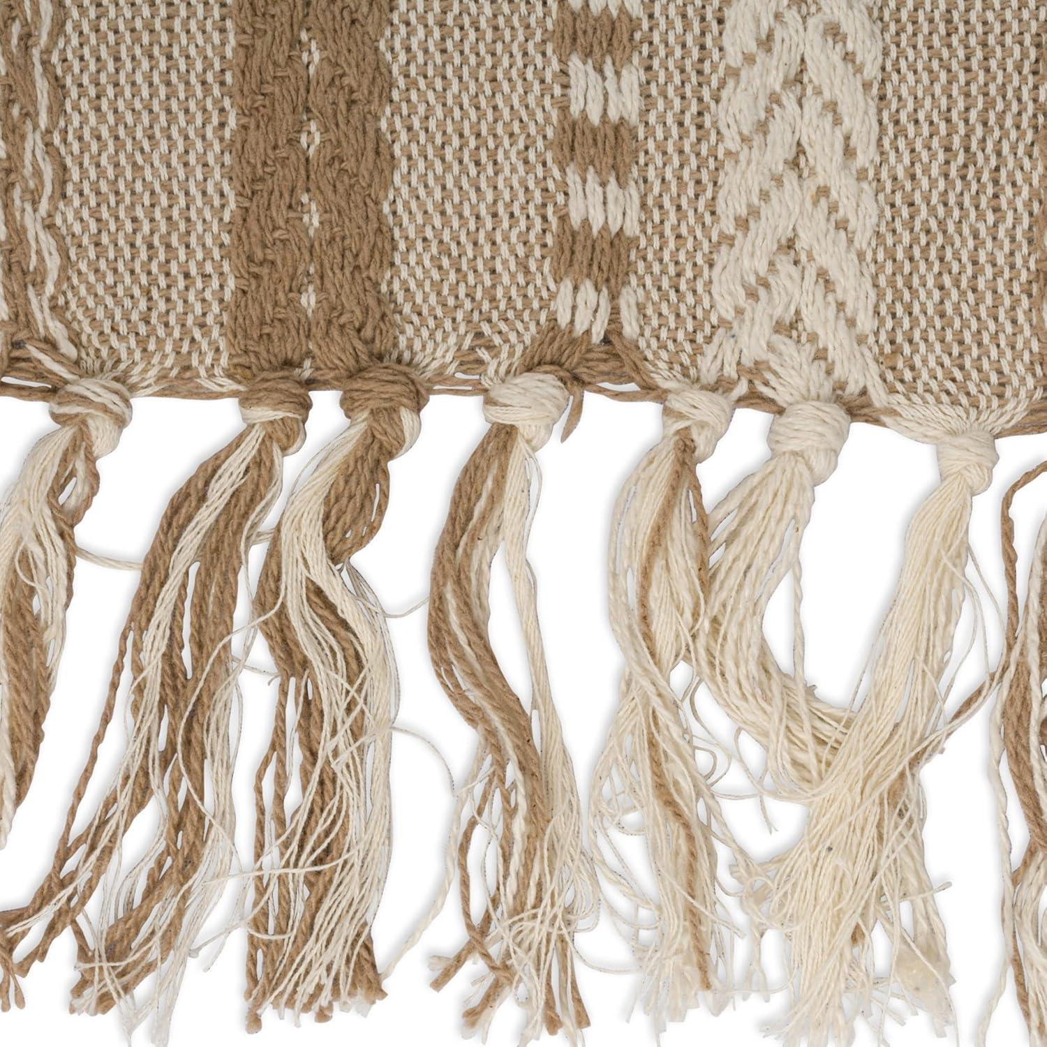 Design Imports  Braided Stripe Jacquard Fringe Table Runner, 15X72", Stone