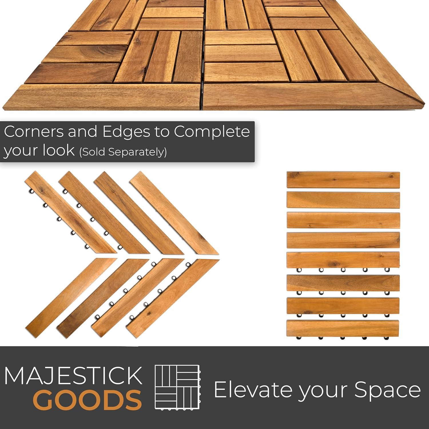 Interlocking Deck Tiles 8 Pack - Snap Together Wood Flooring | 12 x 12 Acacia Hardwood Outdoor Flooring for Patio | Click Floor Decking Tile, Waterproof Balcony Flooring, Wooden Parquet Flooring