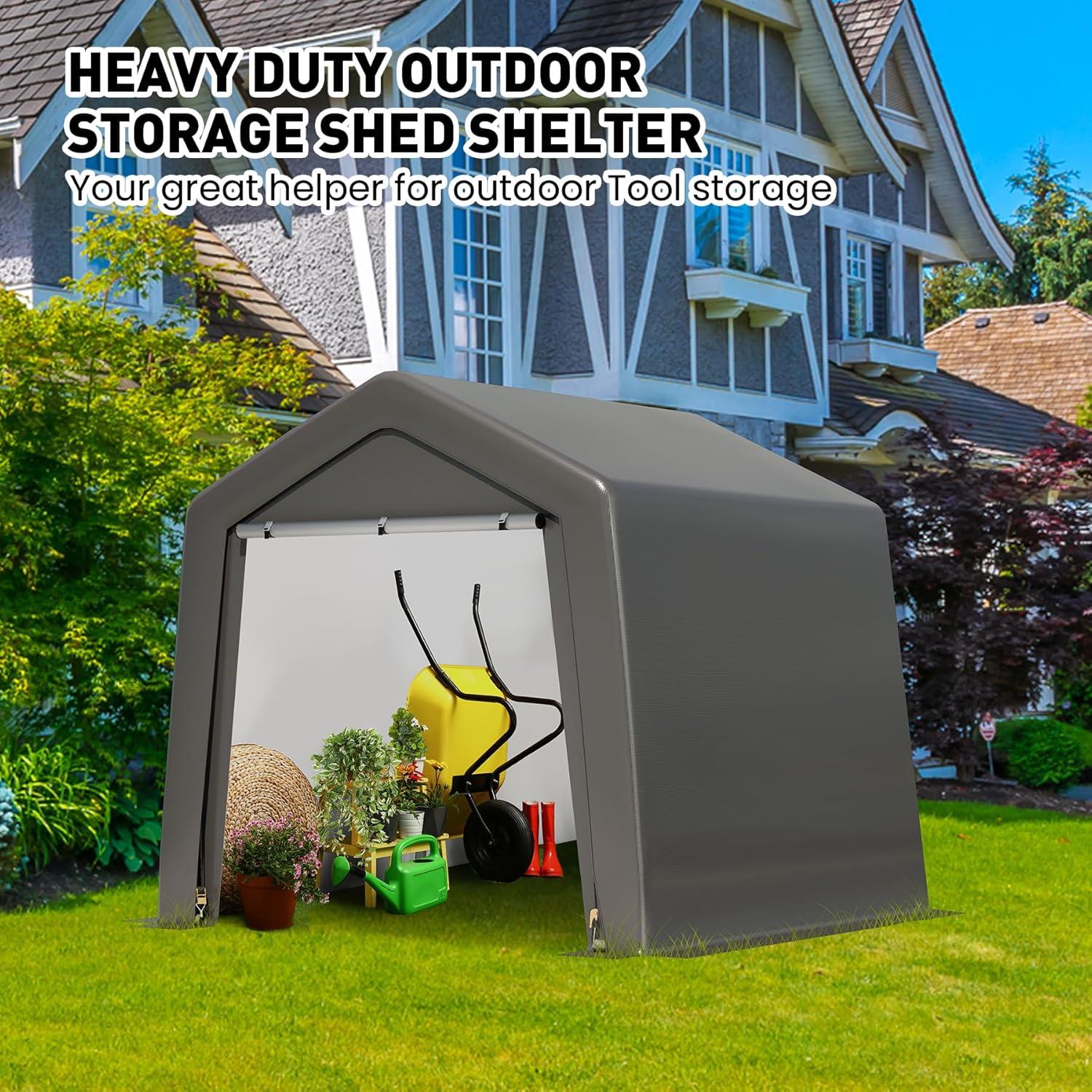 EastVita EastVita 6x6x7 ft Portable Shed, Outdoor Storage Shelter,Heavy Duty Waterproof Storage Tent Sheds with Roll-up Zipper Door, for Motorcycle, Bike, Garden Tools