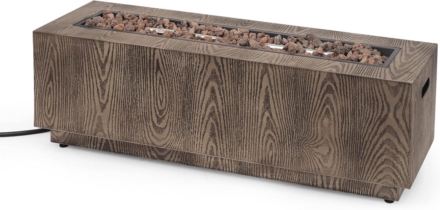 Christopher Knight Home Wellington Outdoor 50000 BTU Rectangular Fire Pit Wood Pattern Brown:  No Assembly, Push Button Ignition