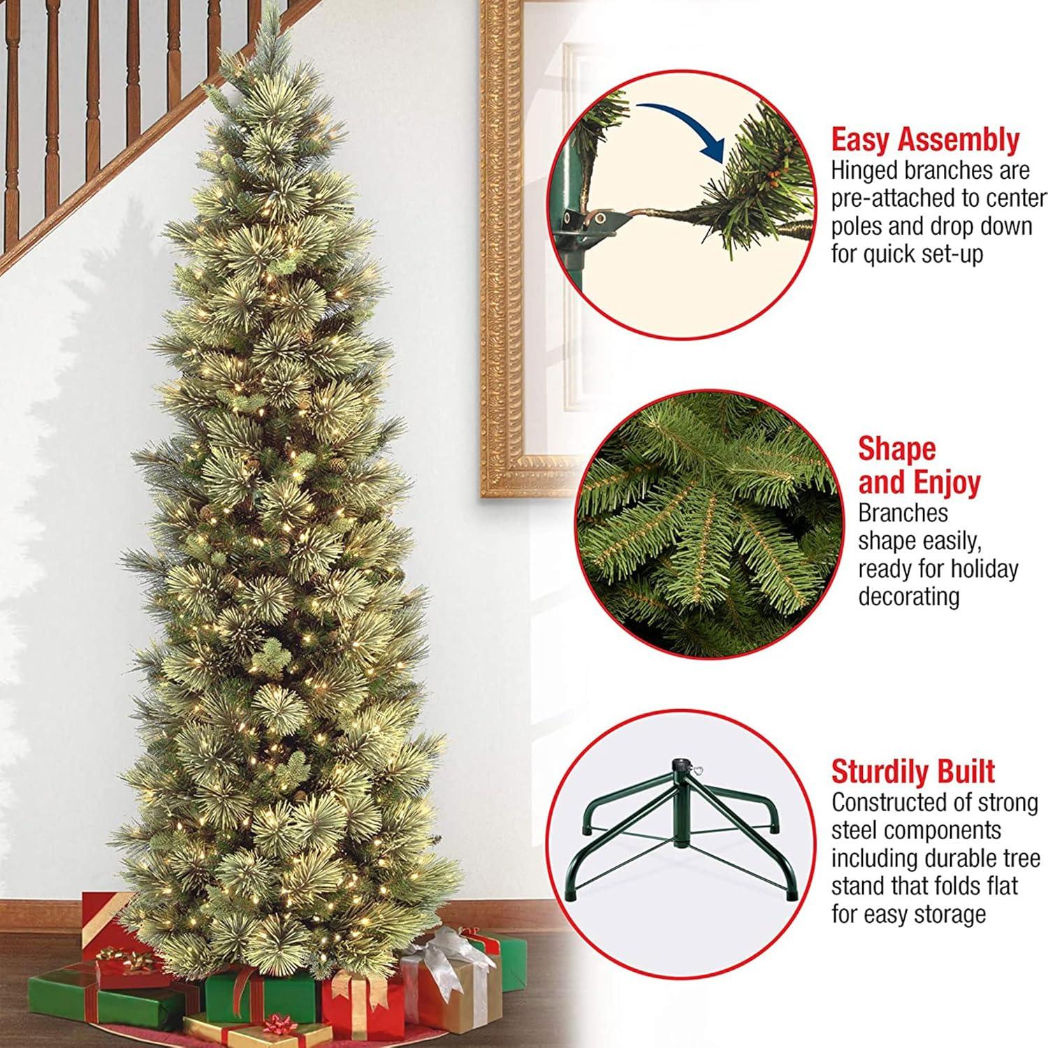 National Tree Company 7 ft. Carolina Pine Slim Tree with Clear Lights