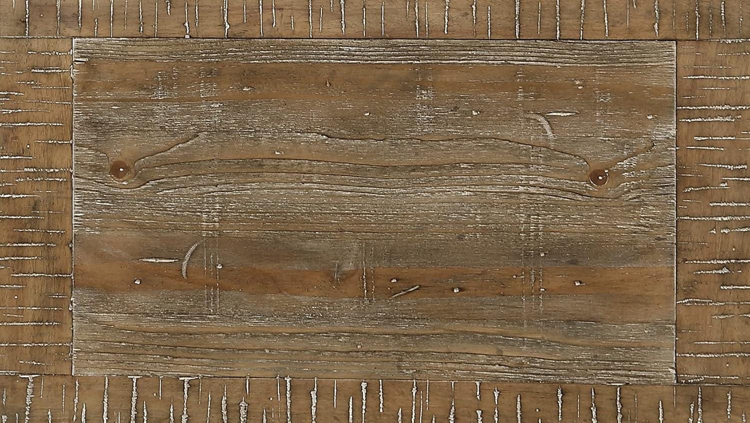 Madrona Burke Cream Queen Bed with Weathered Wood Framing, Headboard And Footboard Panels