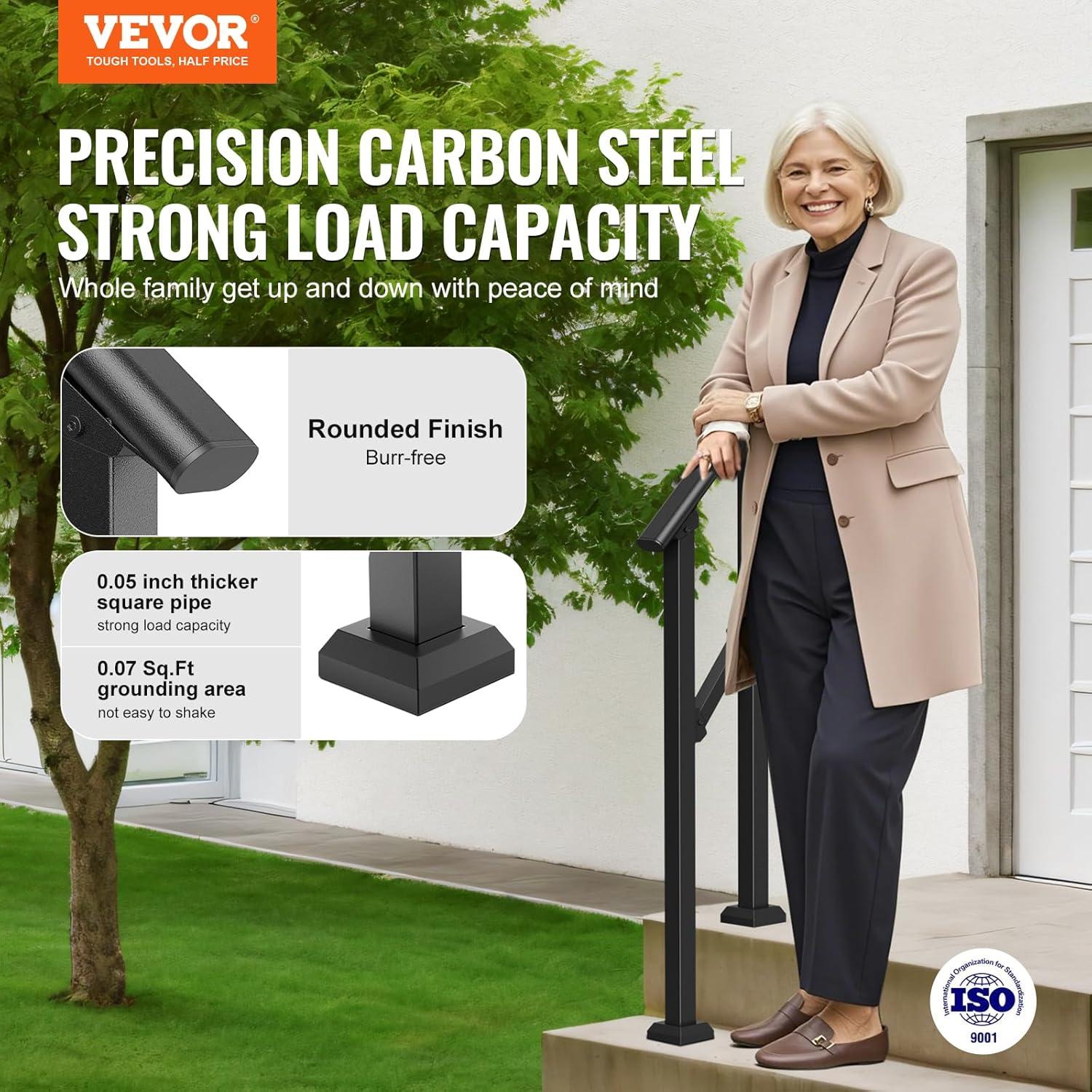 VEVOR 4-5 Handrails for Outdoor for Seniors Porch Deck Black Square Tube Steel