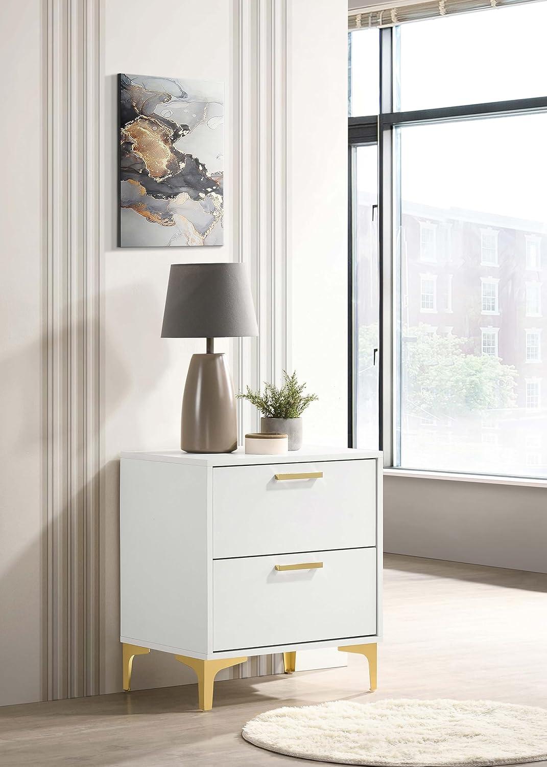 Coaster Kendall 2-drawer Contemporary Wood Nightstand with Metal Base in White