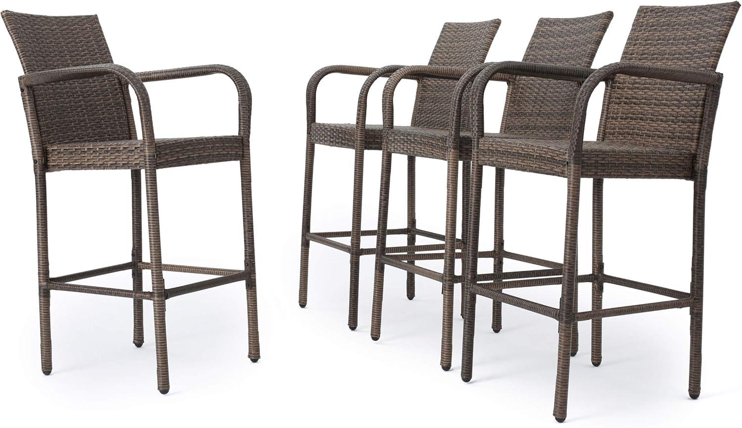 Delfina 2pk Wicker Barstool - Mix Mocha - Christopher Knight Home: UV & Weather-Resistant, Powder-Coated Frame
