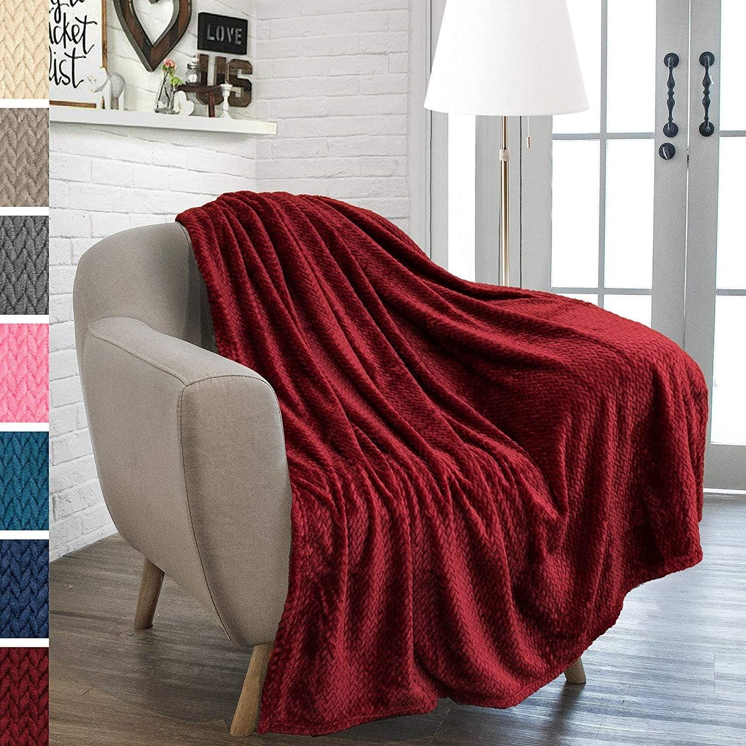 Wine Red Lightweight Fleece Flannel Throw Blanket