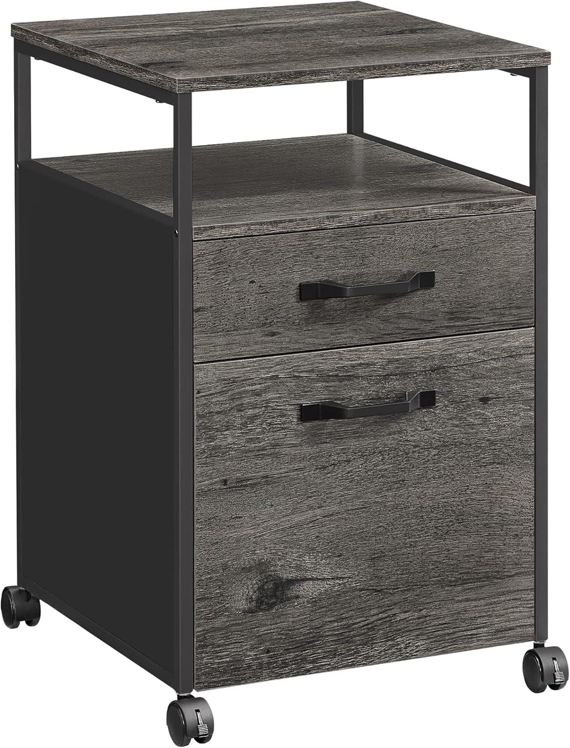 Charcoal Gray and Black Mobile 2-Drawer Lockable File Cabinet