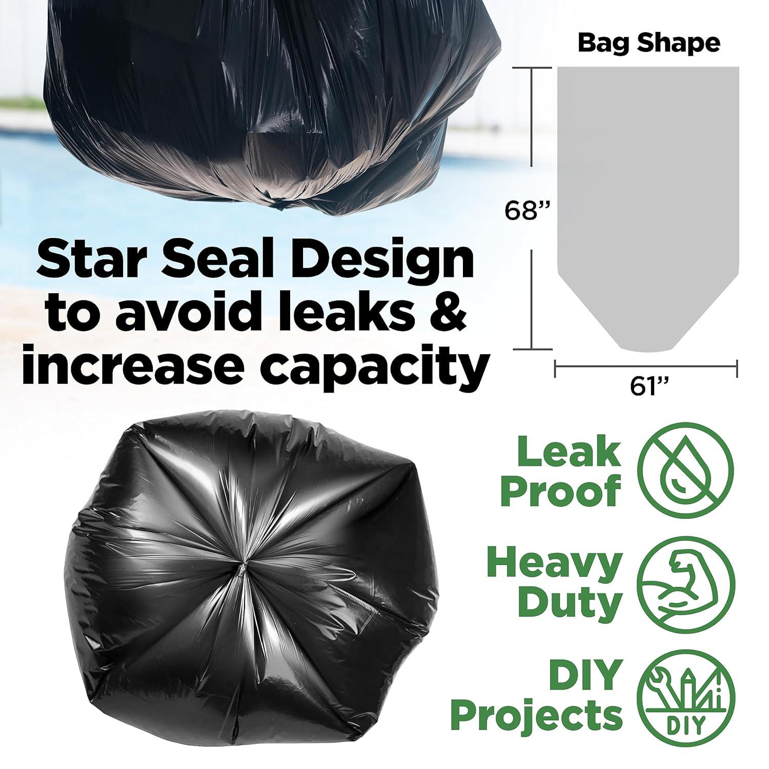 ToughBag 95-96 Gallon Trash Bags (25 Count) Heavy-Duty Trash Can Liners, 1.2 Mil Thick, 61x68" - Made In USA