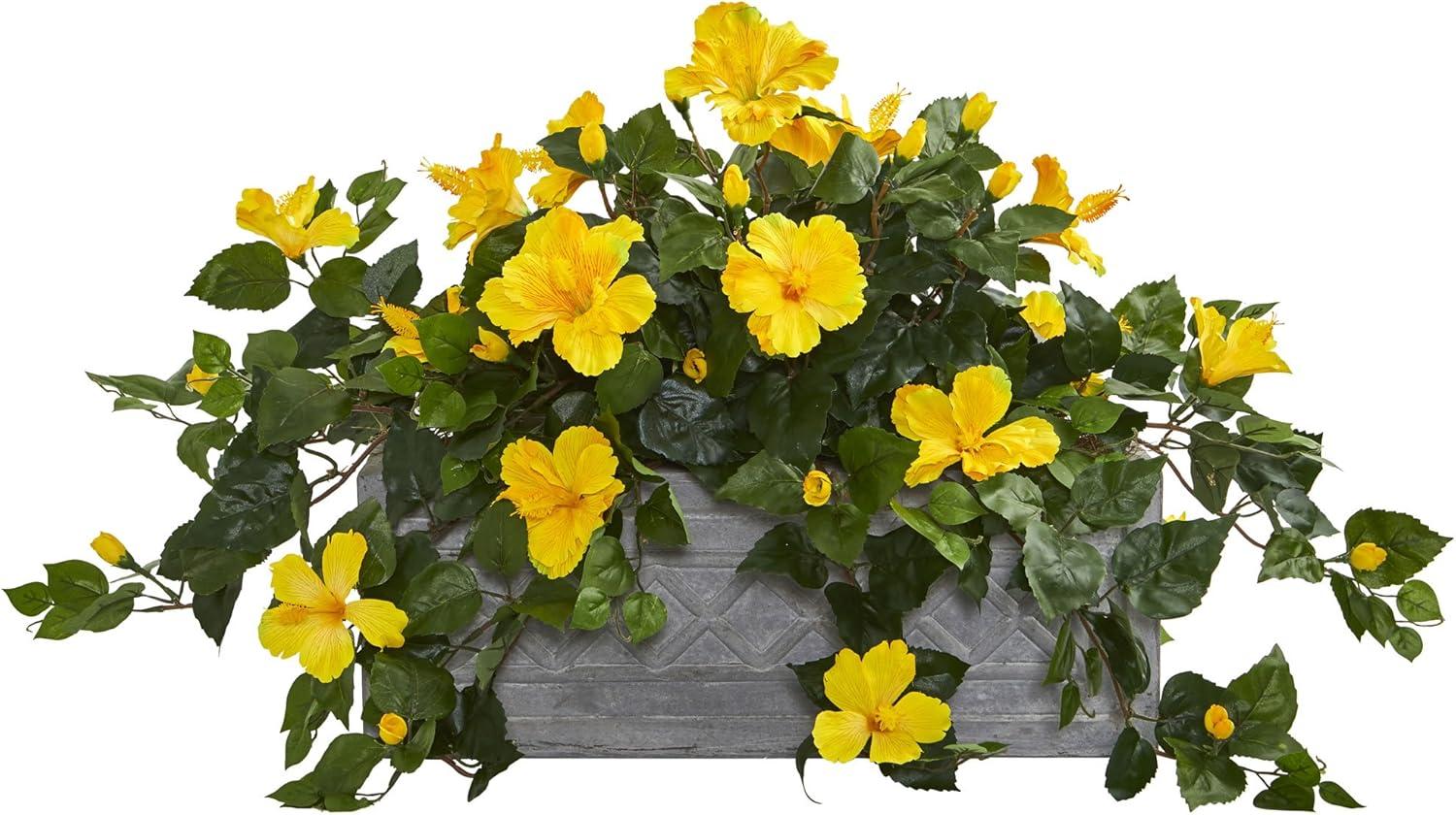 Sun-Kissed Yellow Hibiscus 23" Faux Plant in Stone Planter