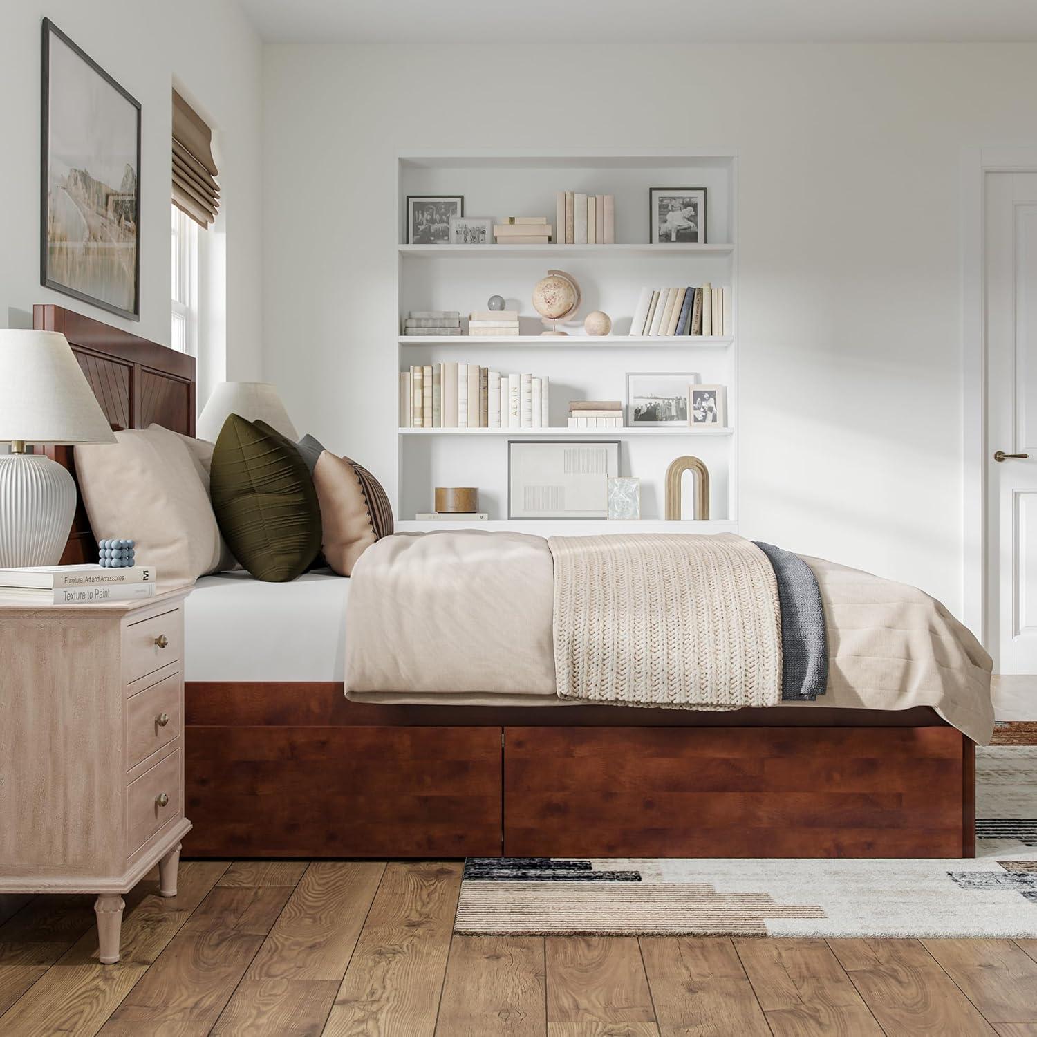 AFI Canyon Walnut Solid Wood Platform Bed with Matching Footboard & Storage Drawers, Queen
