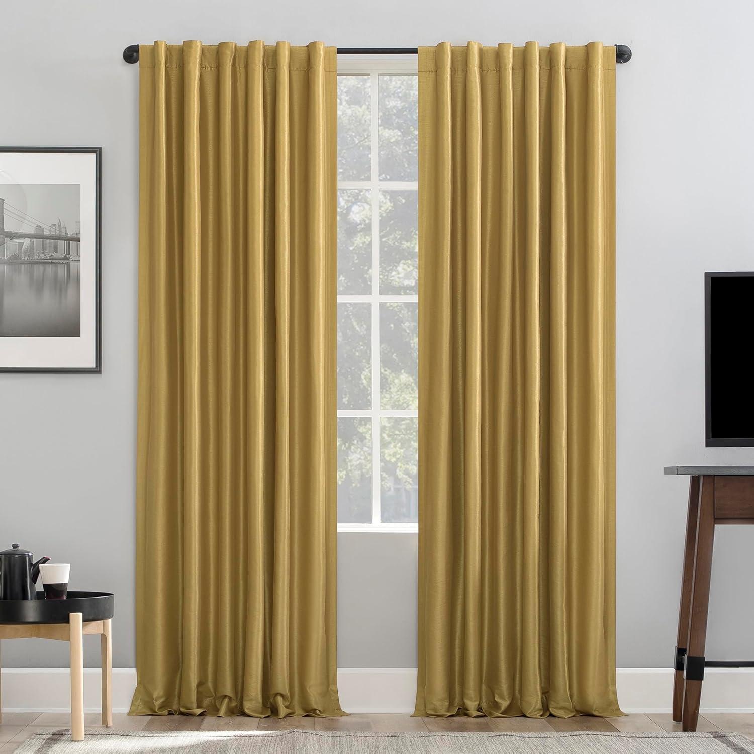 Faux Dupioni Silk Thermal Extreme 100% Blackout Back Tab Curtain Panel