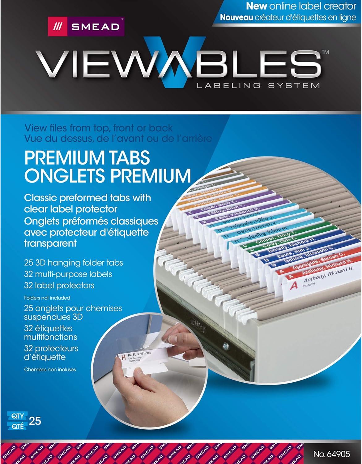 Smead Viewables 3D Hanging Folder Tabs and Labels Refill Pack