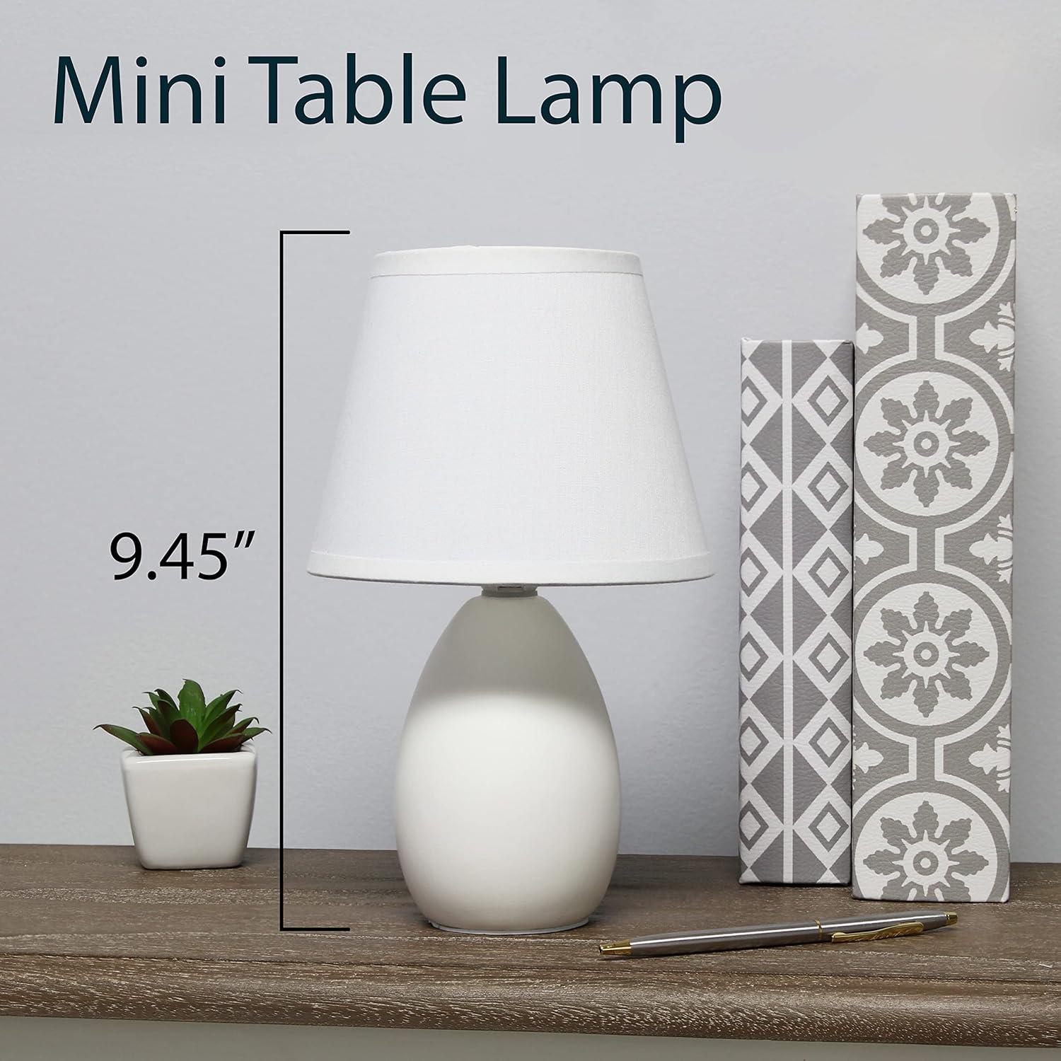 Simple Designs 9.45" Mini Egg Oval Ceramic Table Lamp with Matching Shade, LED Bulb Included, Off White