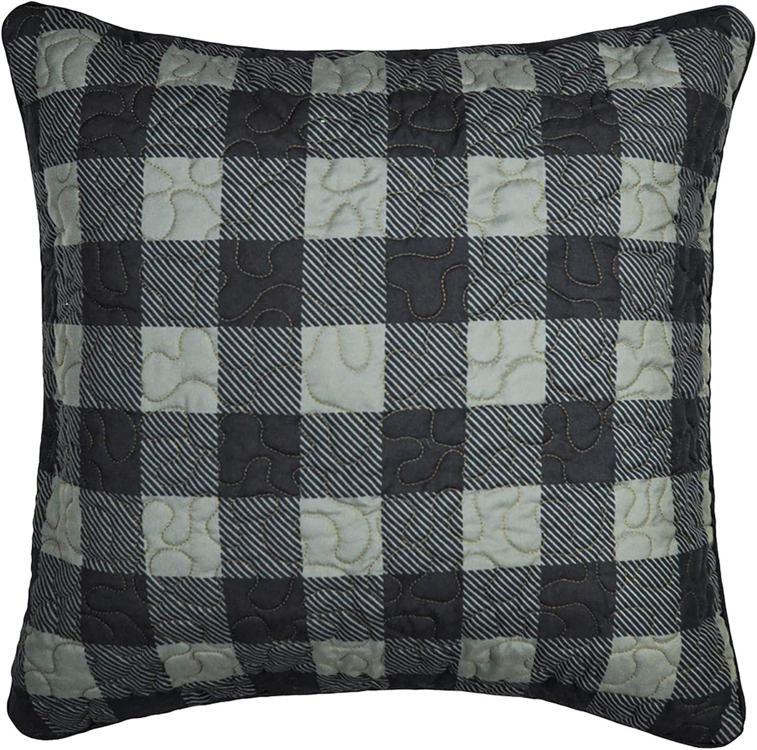 Medium Gray Quilted Plaid Rustic Throw Pillow