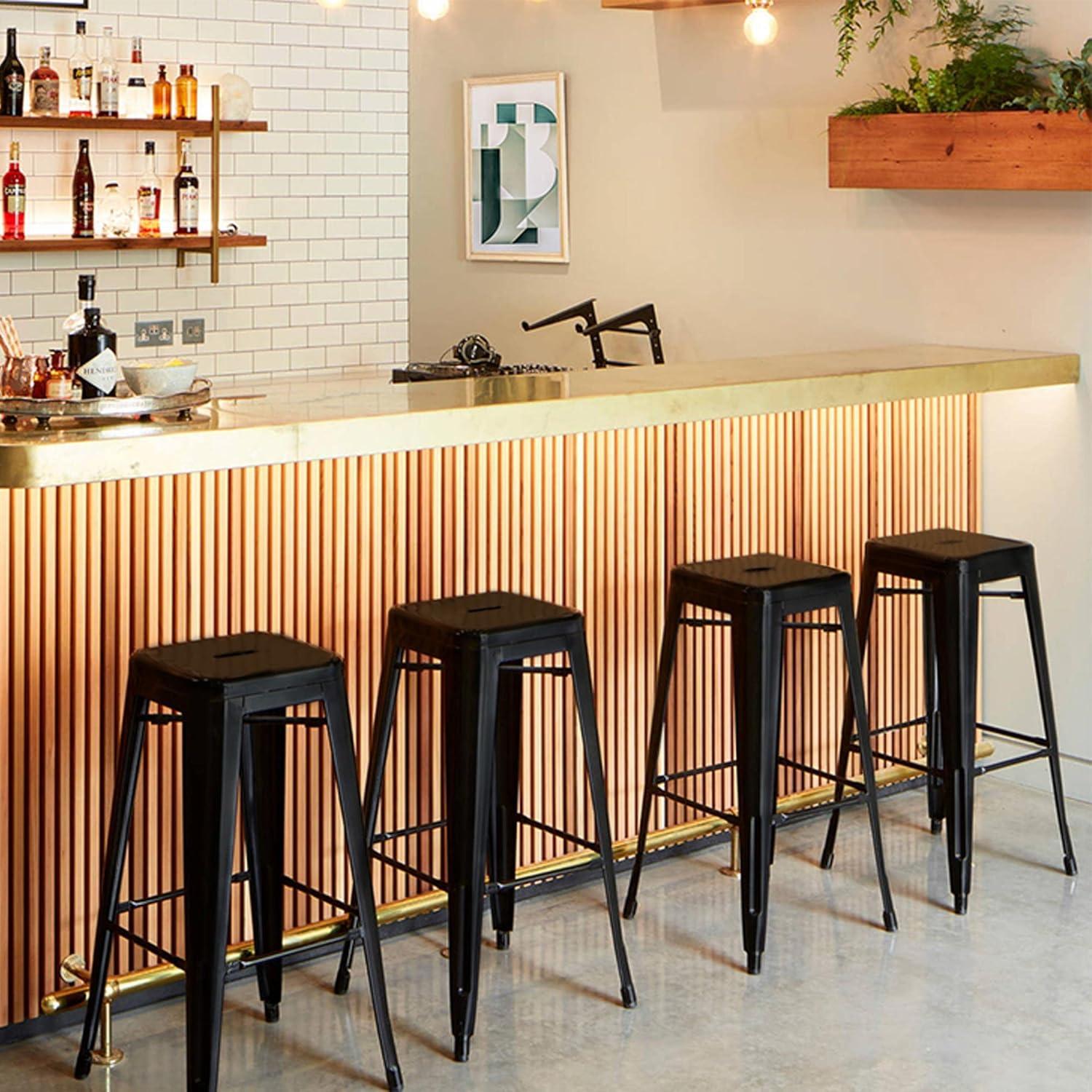 Dkelincs Upgrade Stackable Metal Bar Stools - Set of 4 Counter Height Barstools for Indoor/Outdoor Use - Backless Bar Chairs with Footrest (Black, 30")