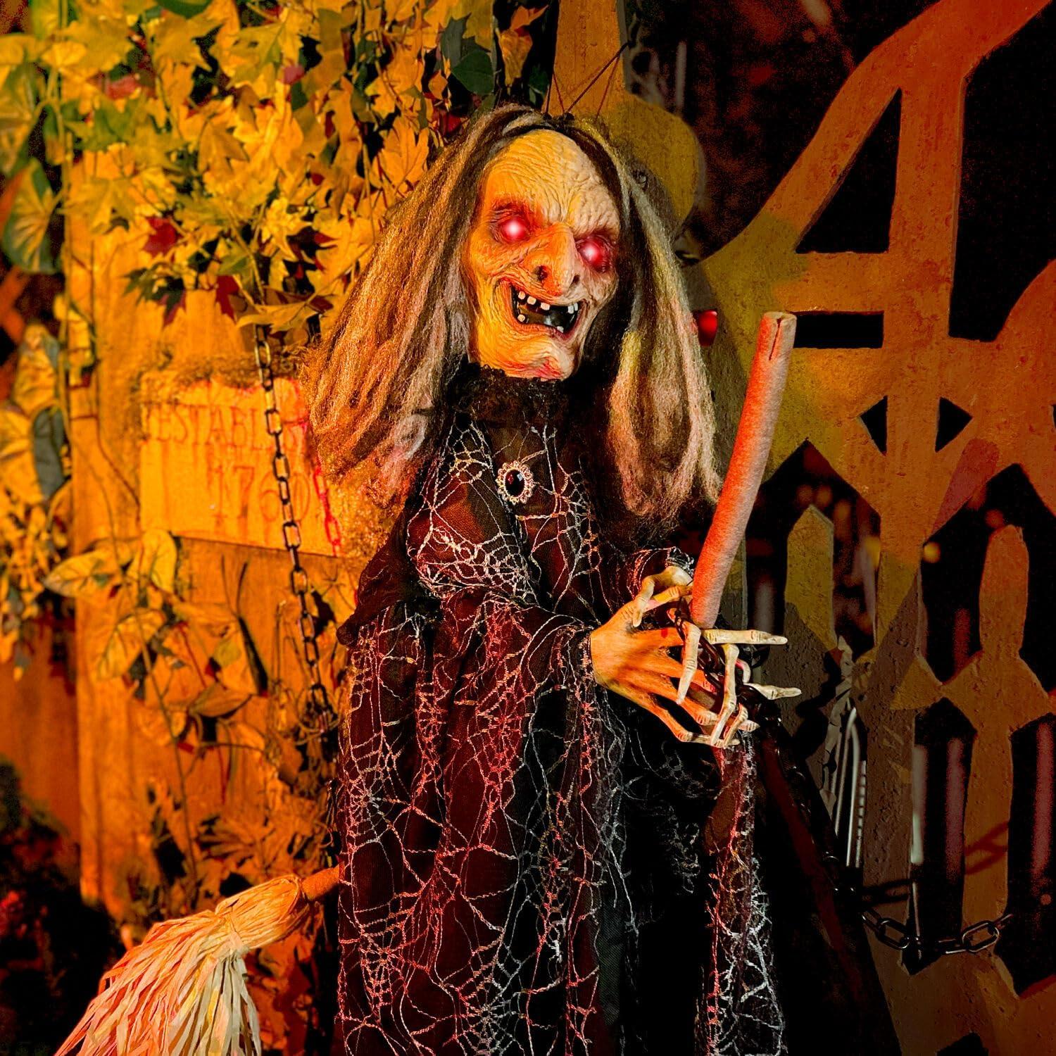 Haunted Hill Farm Lifesize Witch Prop with Lights and Sound, Indoor/Covered Outdoor Halloween Decoration