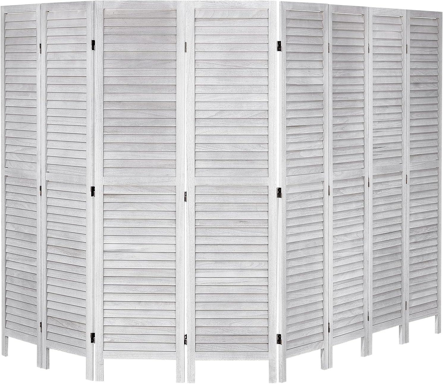Wood Room Divider, 8 Panel Wood Folding Privacy Screen, 66.9 in. Tall Indoor Louvered Wooden Partition, Portable