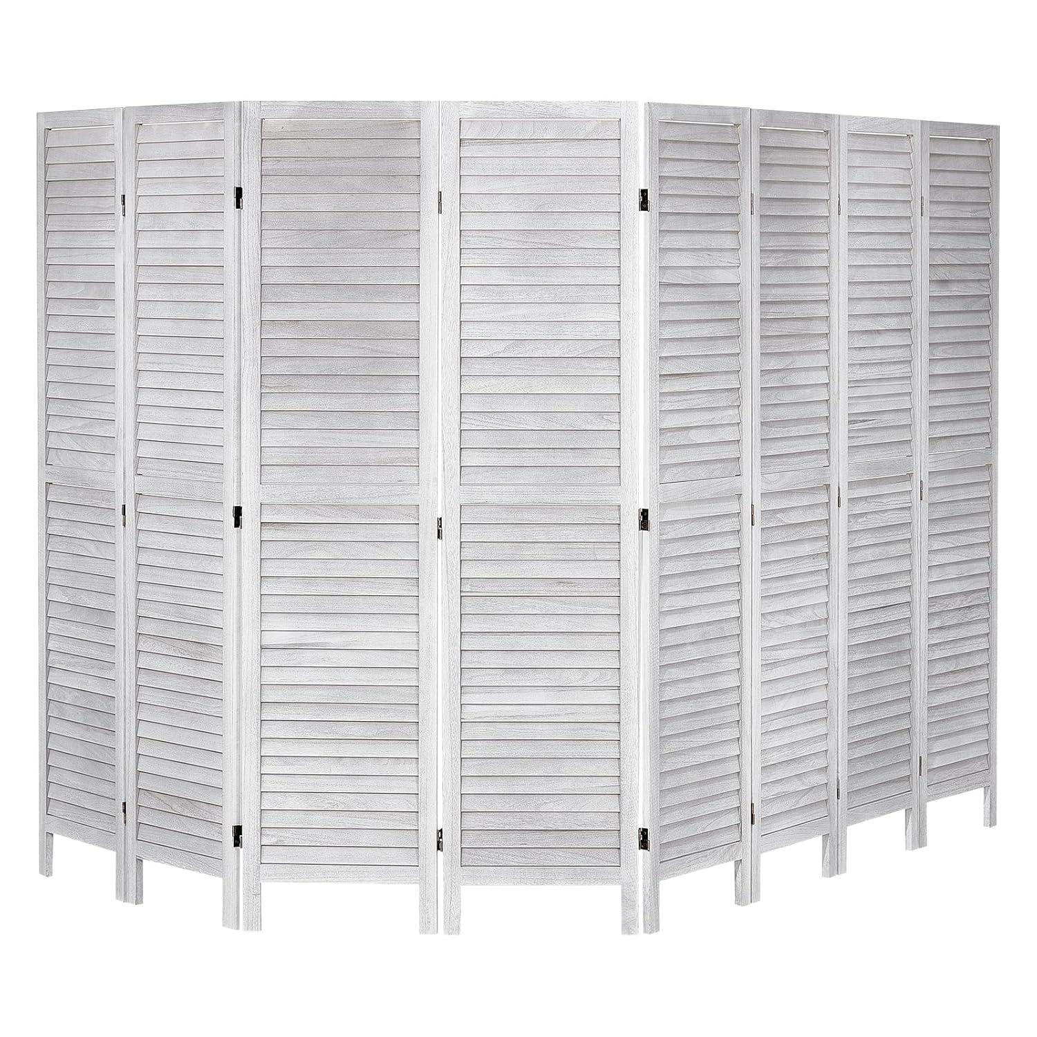 Wood Room Divider, 8 Panel Wood Folding Privacy Screen, 66.9 in. Tall Indoor Louvered Wooden Partition, Portable