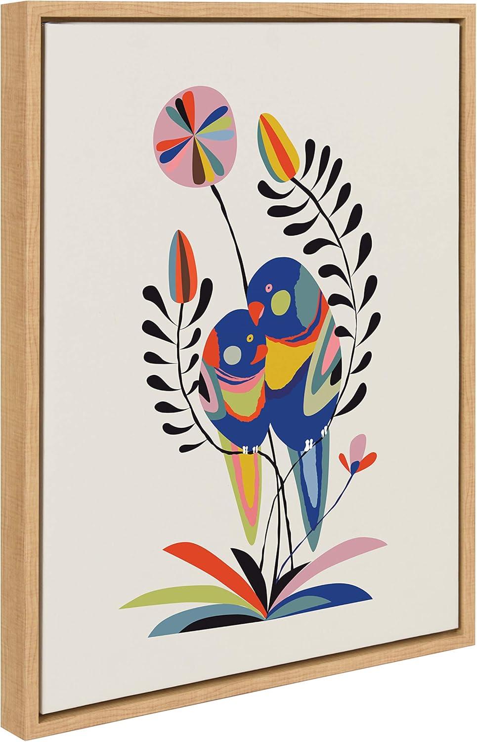 18" x 24" Sylvie Rainbow Lorikeet Framed Canvas Wall Art by Rachel Lee Natural - Kate and Laurel