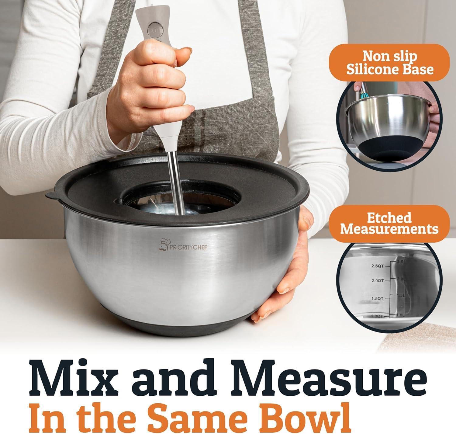 Mixing Bowls with Lids Set - Nesting Bowls with Airtight Lids + Graters - Stainless Steel Non-Slip Mixing Bowl for Baking, (Red, 5-Piece Set)