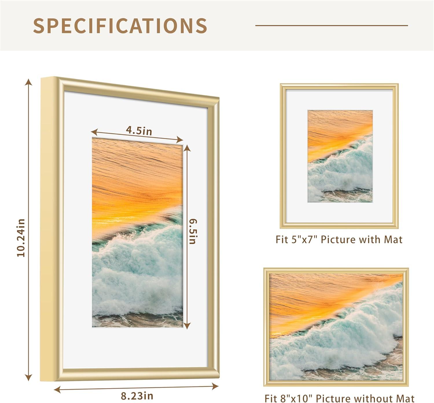 8x10 Frame Gold Picture Frame - Complete Modern Photo Frame Includes UV Acrylic Shatter Guard