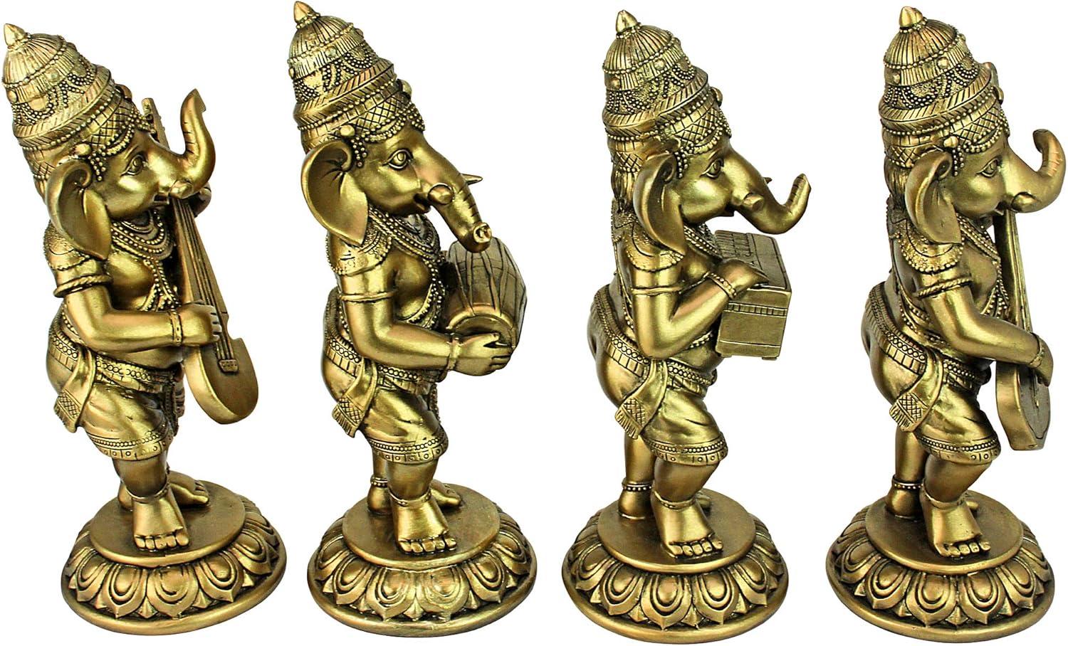 Design Toscano Hindu Gods Lord Ganesha Musical Elephant 4 Piece Figurine Set