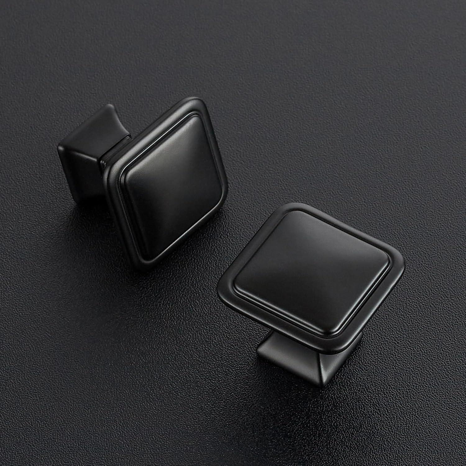 Matte Black Square Zinc Alloy Cabinet Knobs with Mounting Hardware