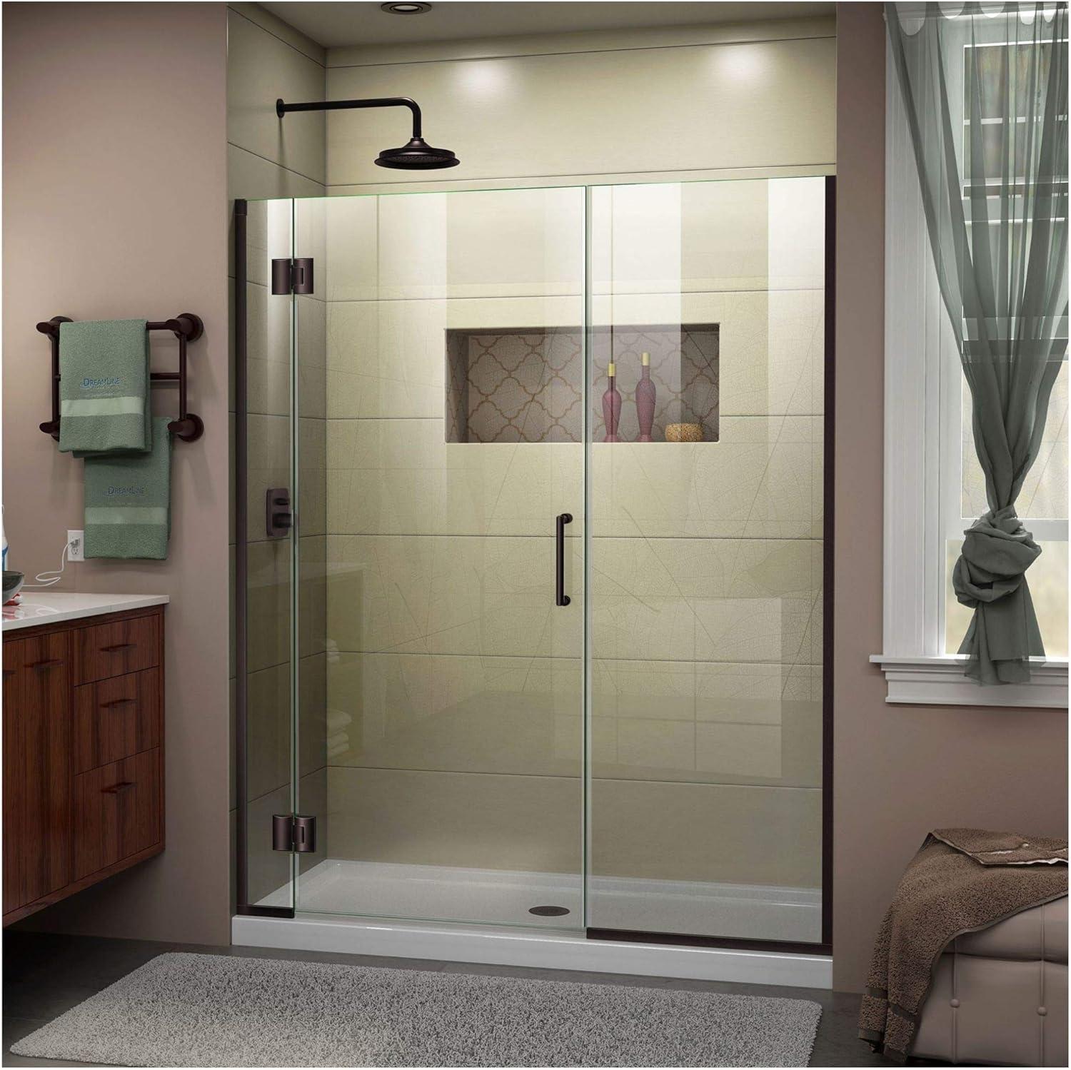 Unidoor-X 72" Frameless Hinged Shower Door with Clear Glass and Black Hardware