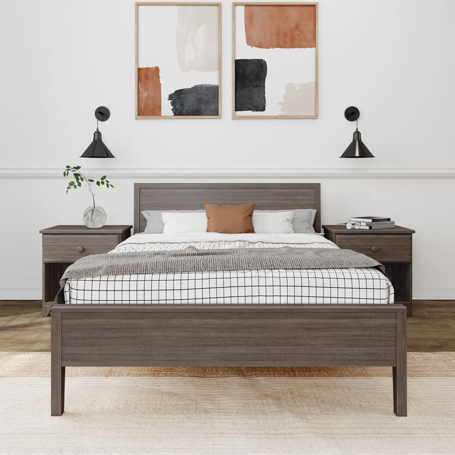 Plank+Beam Solid Wood Full Size Bed Frame with Headboard, Modern Platform Bed for Adults