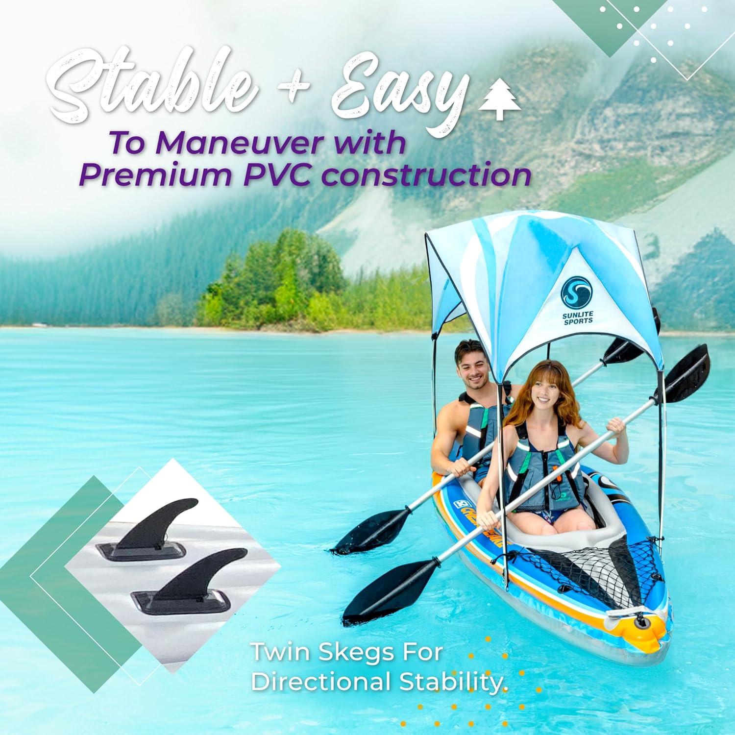 Sunlite Sports 2 Person Inflatable Kayak with Sunshade Canopy