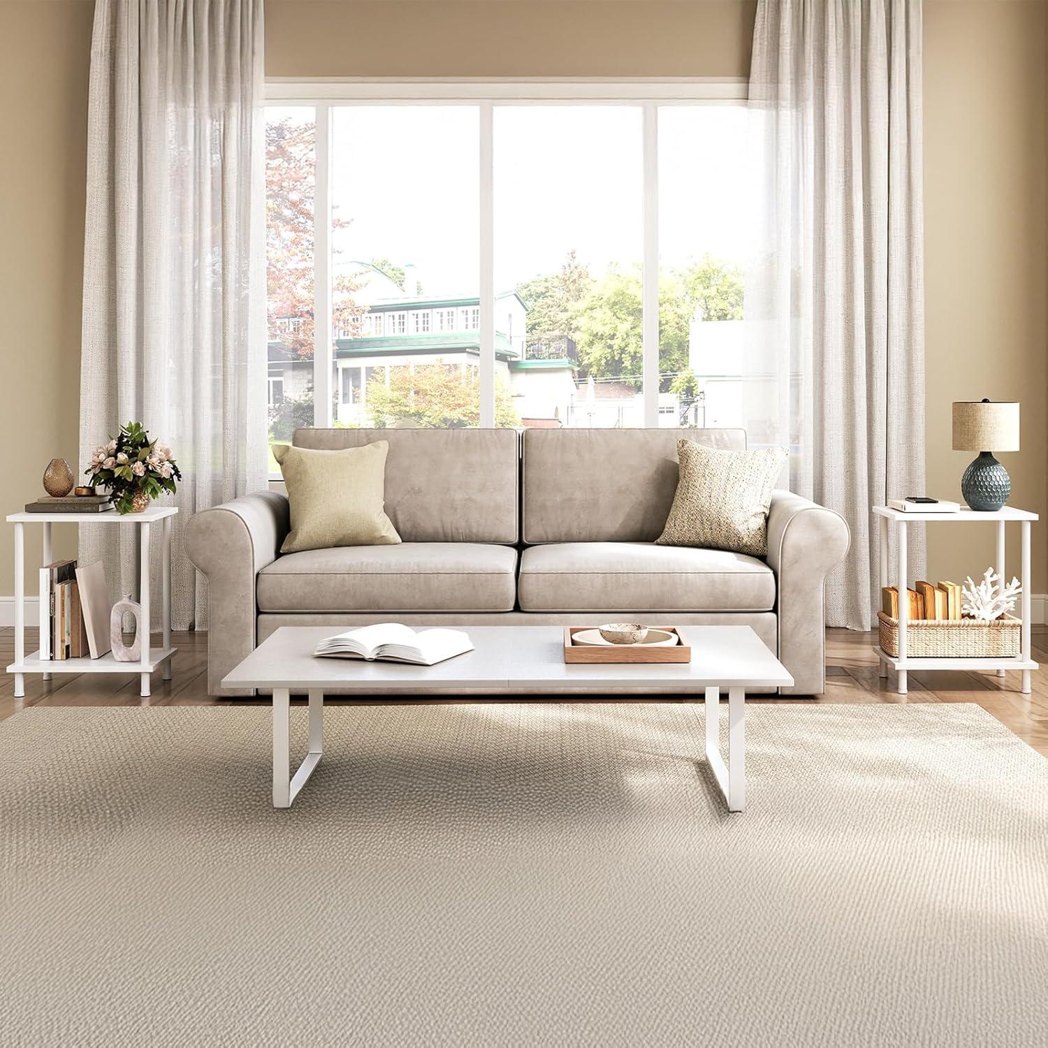 White Metal Rectangular End Tables with Storage Shelves