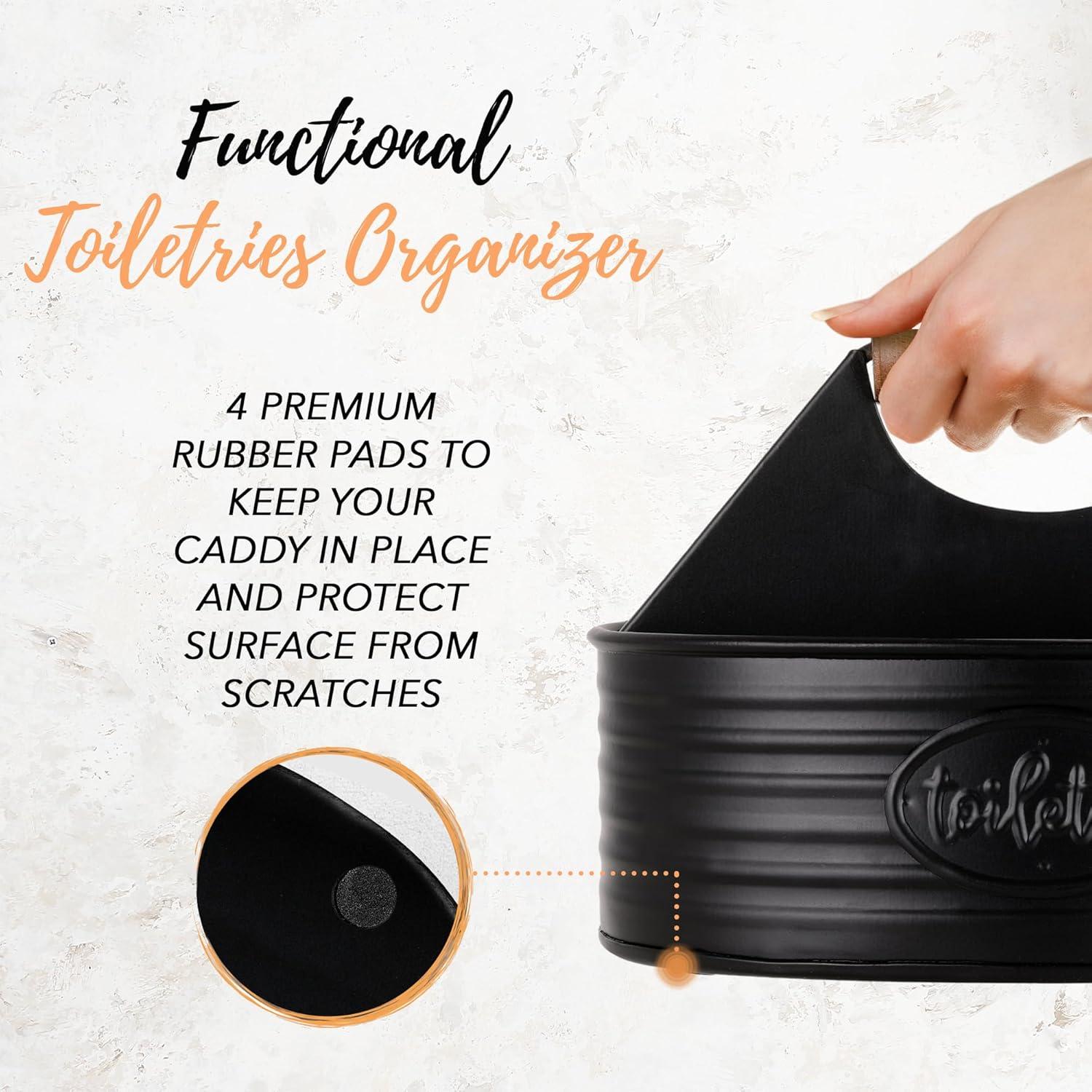 Autumn Alley Black Metal Farmhouse Bathroom Toiletries Caddy Organizer with' Toilette' Label