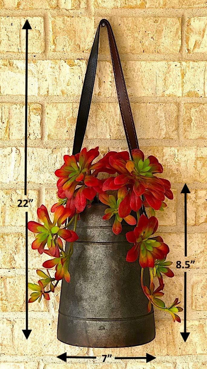 Rustic Metal Wall Planter with Faux Leather Strap