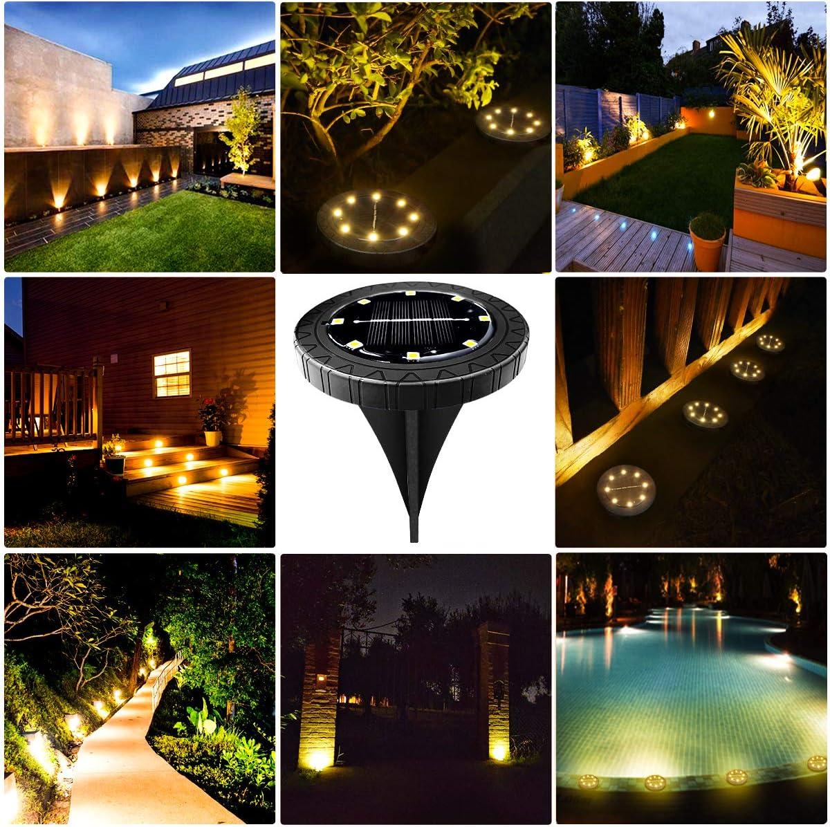 Solar Powered Ground Lights 8 Pack,IP68 Waterproof Outdoor Disk Lights for Garden,Non-Slip Landscape Path Lighting for Patio Lawn Yard,Pathway Wear-Resistant Deck Lights Walkway Decor(Warm White) C42