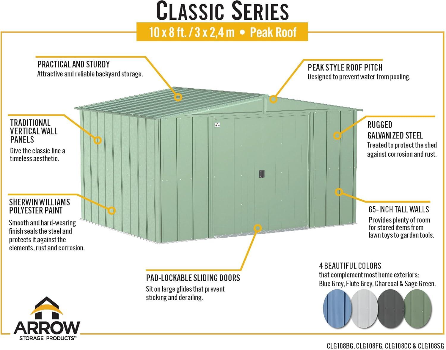 10 ft. W x 8 ft. D Metal Storage Shed