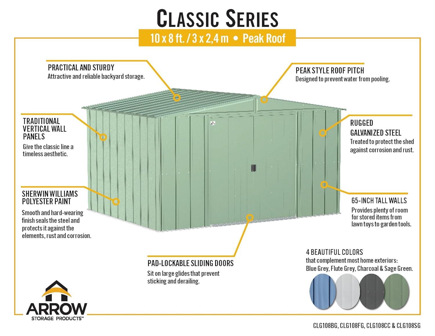 10 ft. W x 8 ft. D Metal Storage Shed