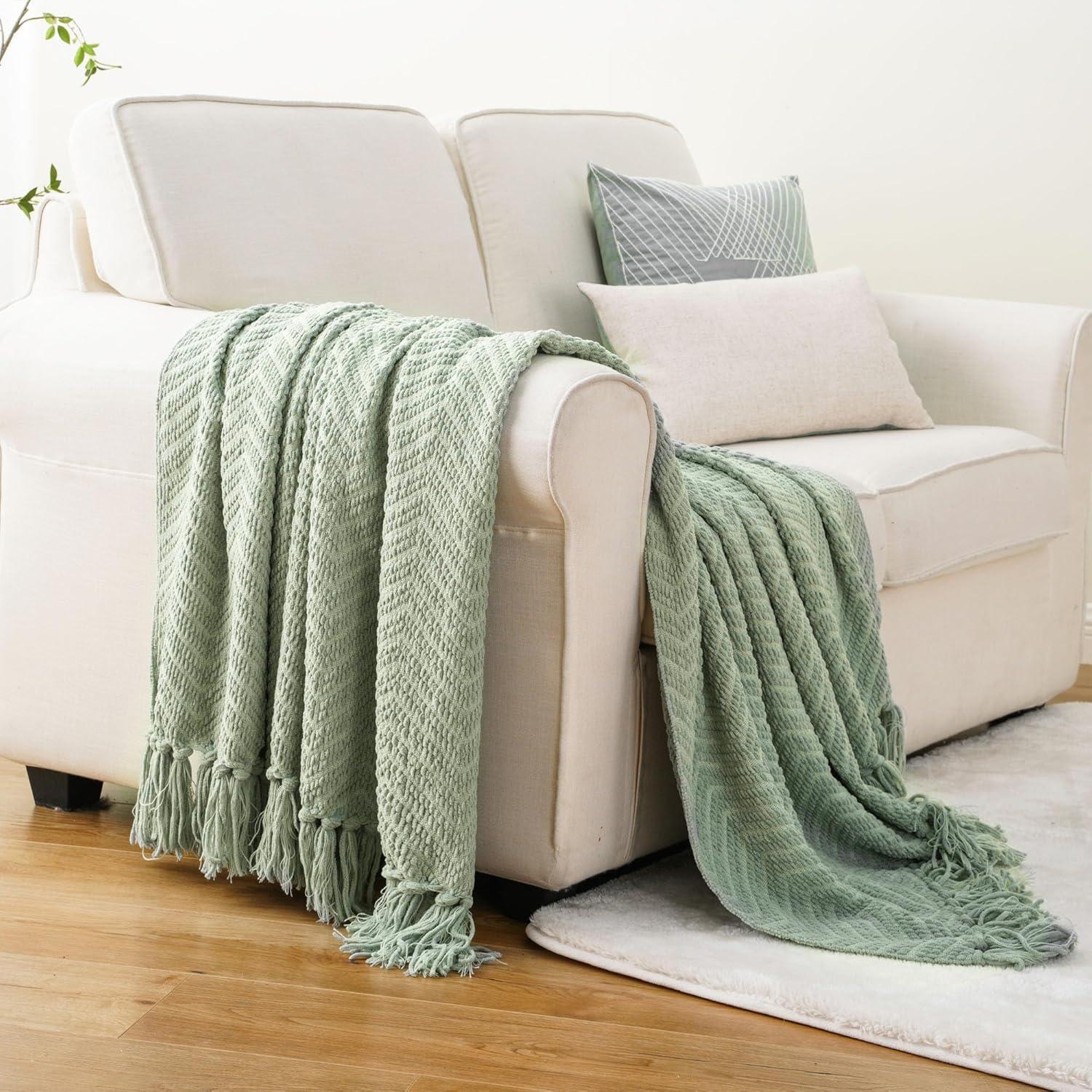 Sage Green 50"x60" Knitted Acrylic Polyester Throw Blanket