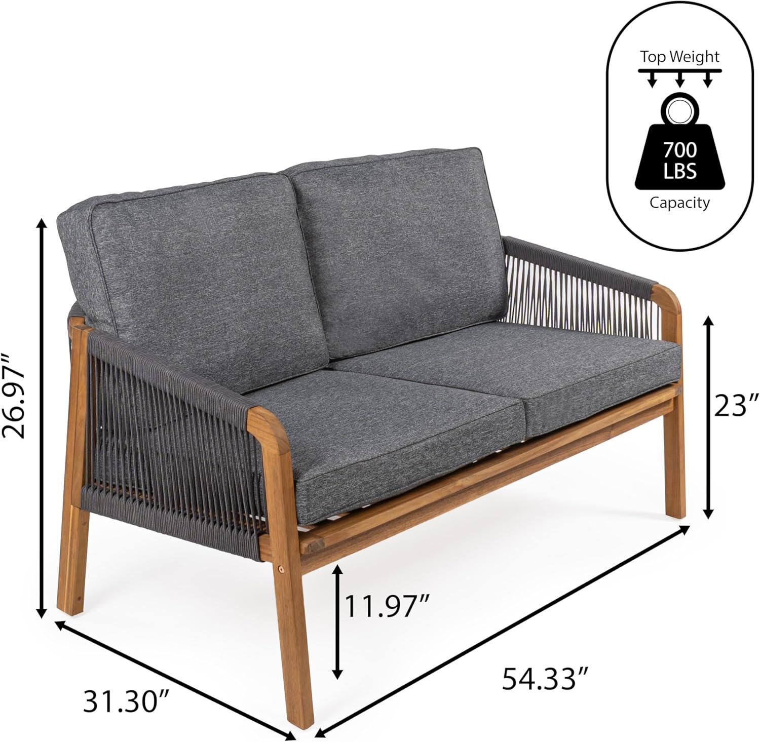 Arwen Modern Bohemian Roped Acacia Wood Outdoor Loveseat with Cushions - JONATHAN Y